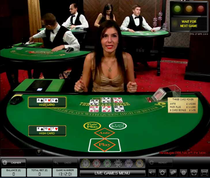 William Hill Live 3 Card Poker generic table